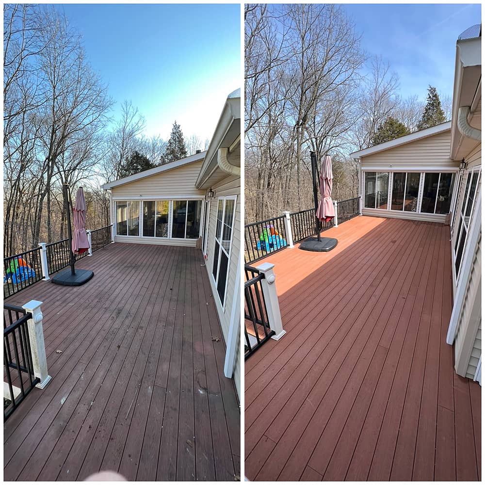 before and after deck cleaning on home