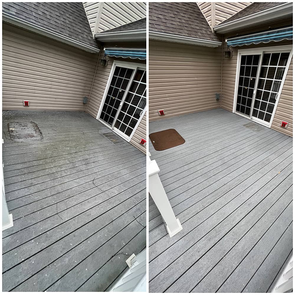 brown home with gray deck before and after cleaning