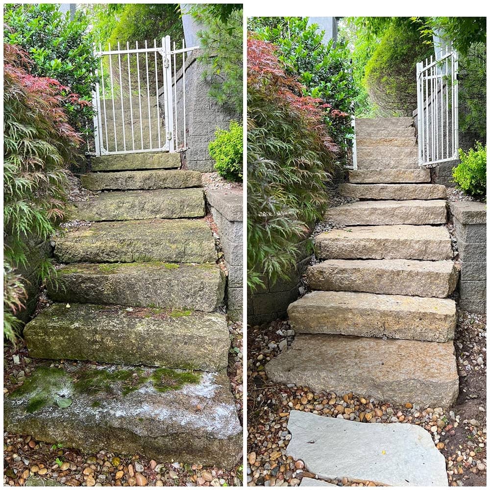 concrete steps before and after cleaning
